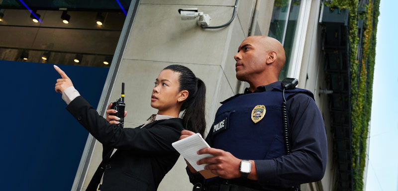 Hotel security and police with two-way radios