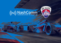 NashComm and Music City Grand Prix logo on posterized race cars on track.